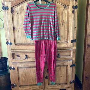 Women’s Leveret red green striped horses 2 piece pajamas set size L